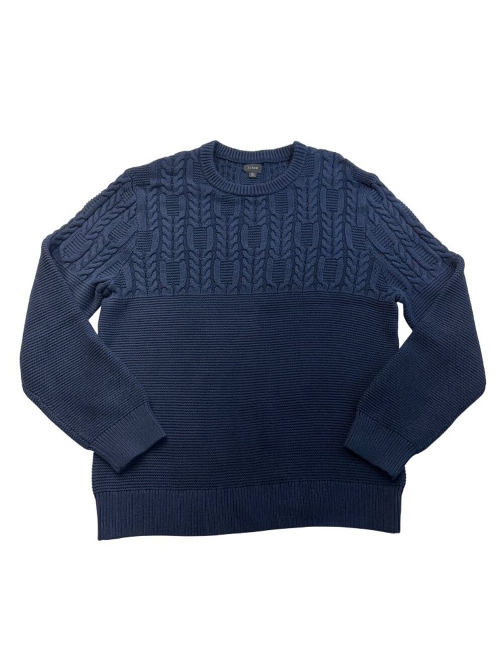 J Crew Mens Cable Knit Cotton Sweater Size XL Navy Classic Fisherman Heavyweight